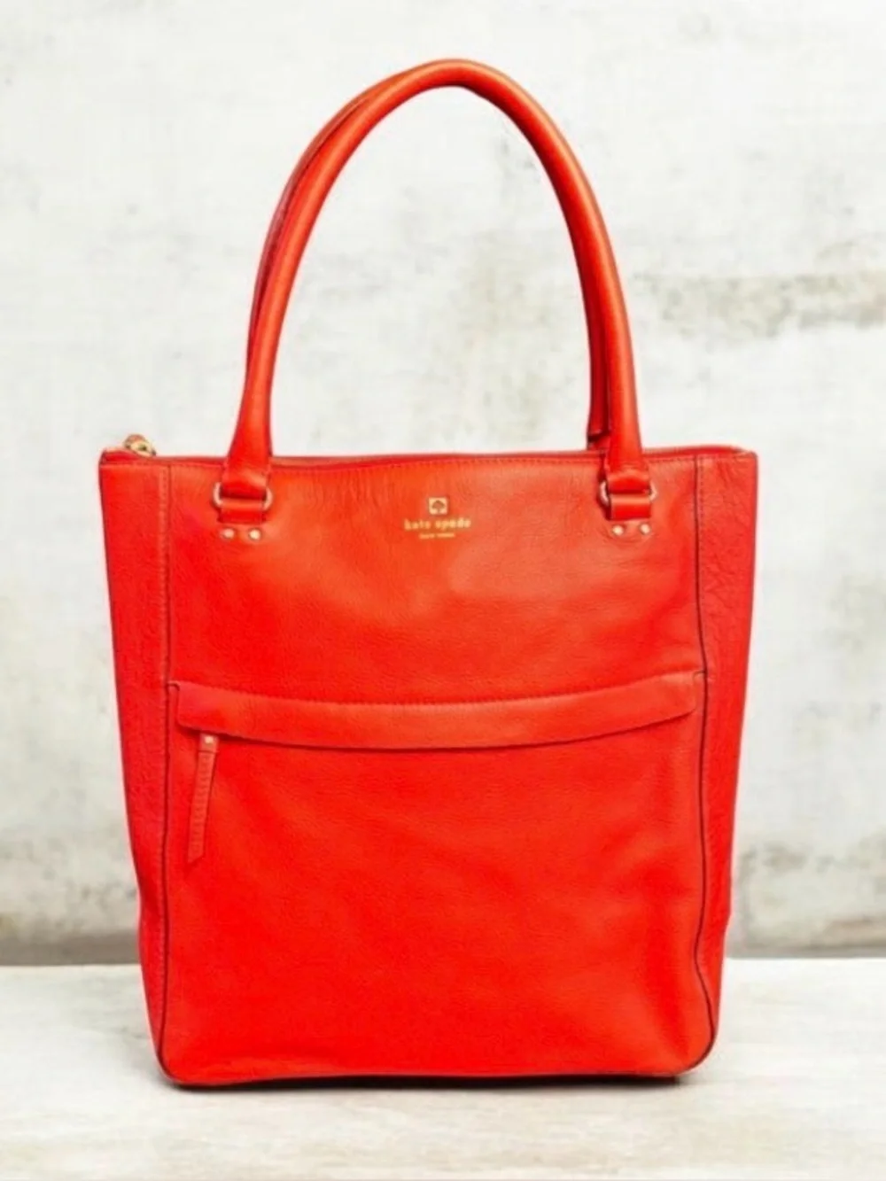 Kate Spade Large Red Pebble Leather Tote with Front Pocket - Picture 6 of 8